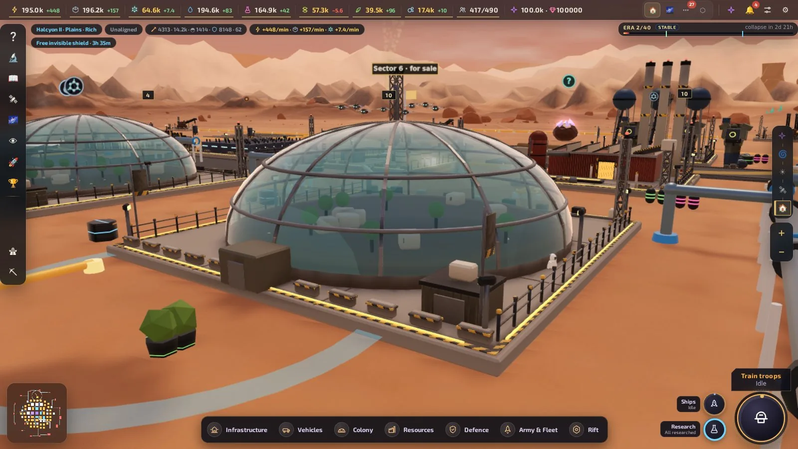 A habitat dome at the edge of the colony