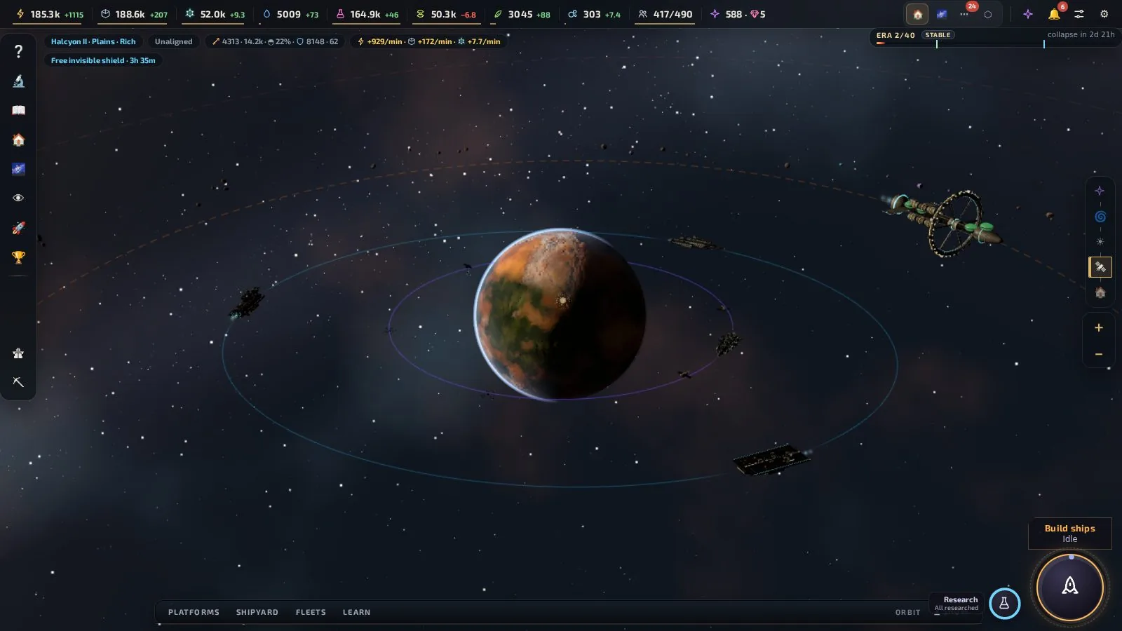 Ships and platforms in orbit above the home world