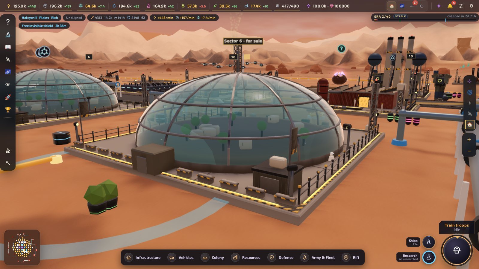 A habitat dome at the edge of the colony